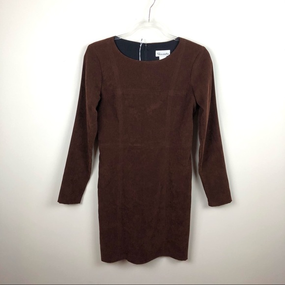 Tessuto Vintage Faux Suede Brown Dress New NWOT P - Picture 1 of 5